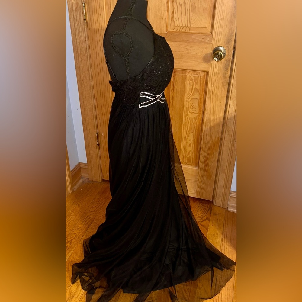 Sequin Hearts Black Lace Tulle Prom Dress Size 0 Embellished Cutout Evening Gown - Picture 8 of 17